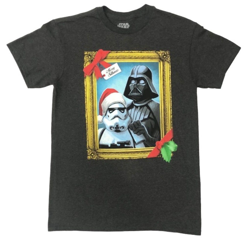 Star Wars Christmas Tee Charcoal Black Gray Short Sleeve 2XL